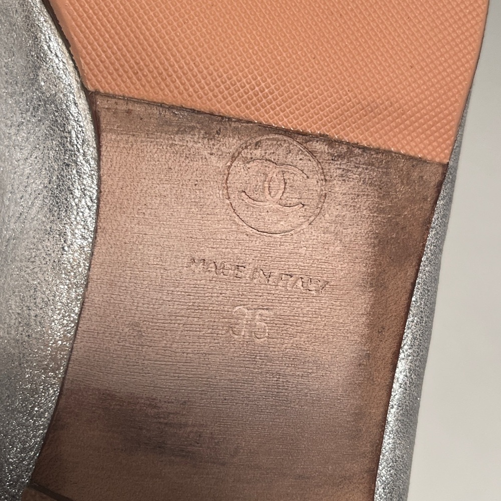 CHANEL Metallic Silver Loafers - Picture 10 of 14